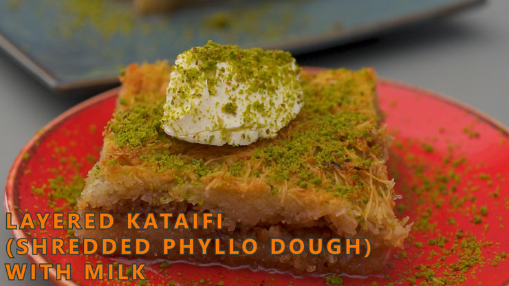 Layered Kataifi Recipe (Shredded Phyllo Dough) with Milk